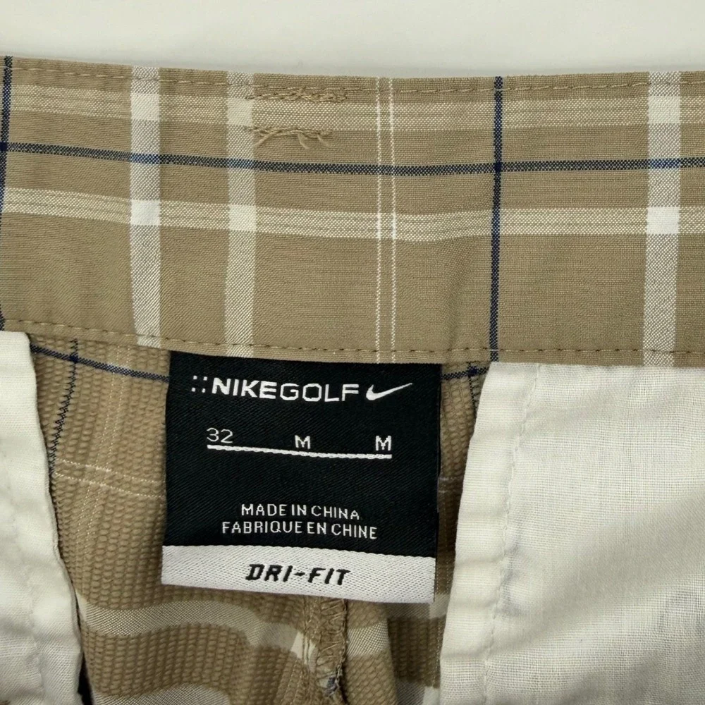 Nike Golf Dri-FIT Mens Plaid‎ Shorts Tan Khaki Size 32 Performance Stretch